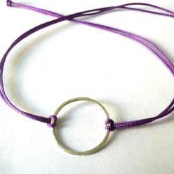 Good karma sterling silver bracelet -Circle bracelet-Purple nylon cord