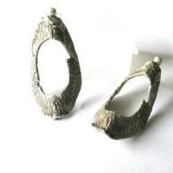 Sterling silver textured hoops-Lace texture ear studs-Oval earrings-Modern design-Large hoop